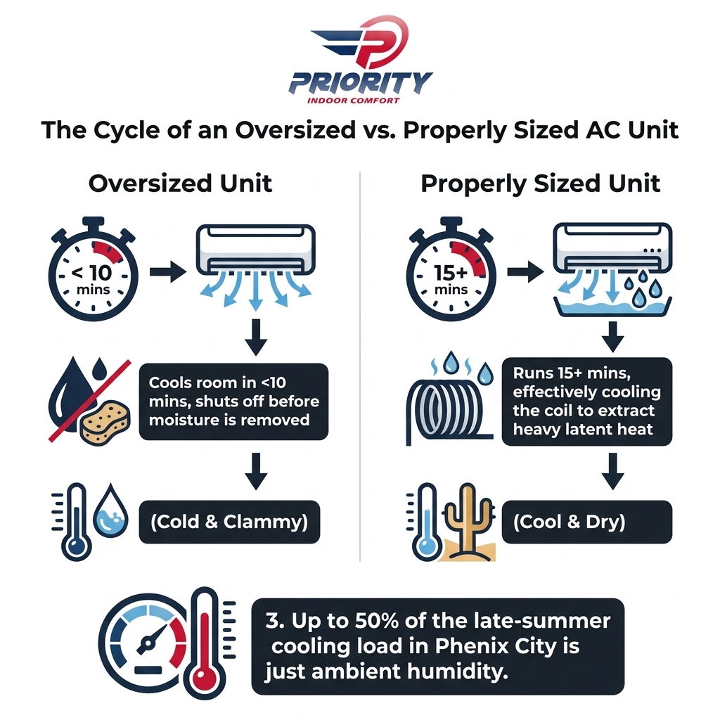 The Cycle of an Oversized vs. Properly Sized AC Unit